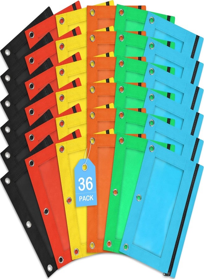 spring flower SpringFlower 36 Pack Pencil Pouch for 3 Ring Binder, Pencil Pouch in 6 Assorted Colors, Smooth Zipper Pencil Pouch Bulk for School and Office Supplies with Clear Window - Image 1